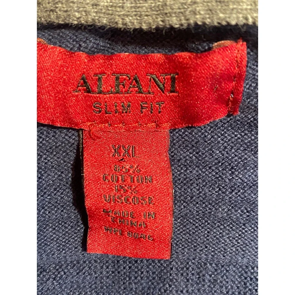 Alfani Mens XXL Slim Fit V-Neck Sweater Navy Blue Textured Knit Cotton Blend